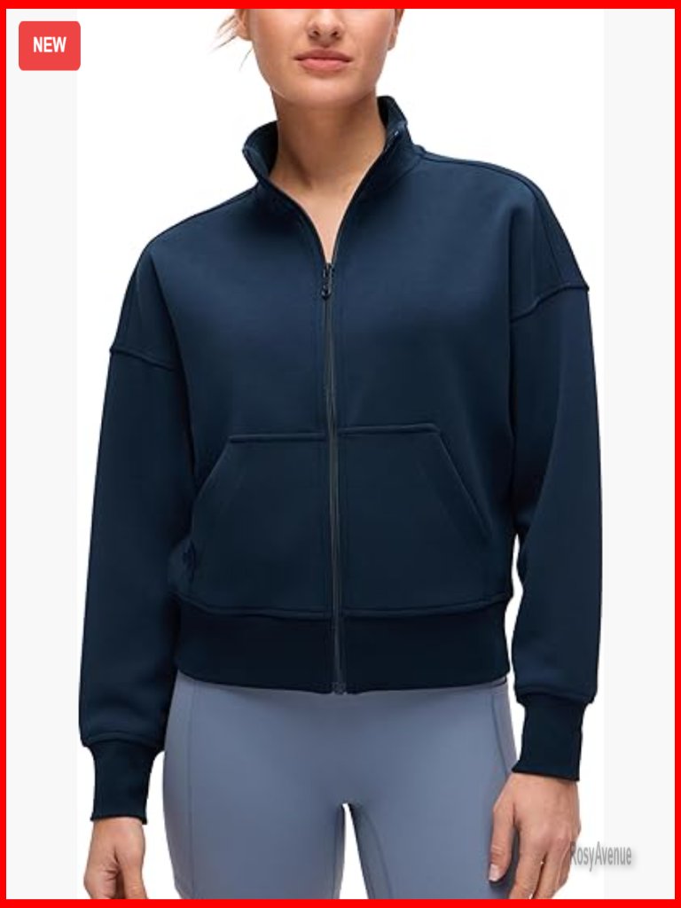 Full Zip Funnel Neck Sweatshirt Jacket With Pockets Buttery Soft Stretch